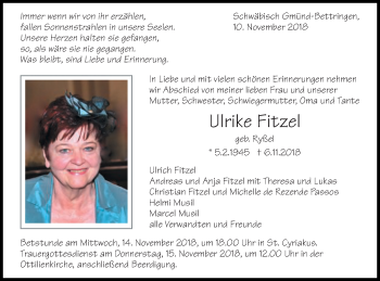 Traueranzeige von Ulrike Fitzel von Gmünder Tagespost