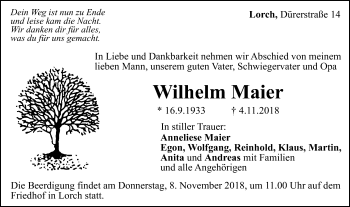 Traueranzeige von Wilhelm Maier von Gmünder Tagespost