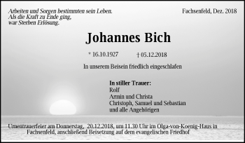 Traueranzeige von Johannes Bich von Schwäbische Post
