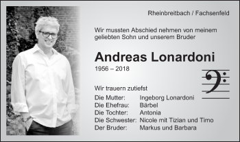 Traueranzeige von Andreas Lonardoni von Schwäbische Post
