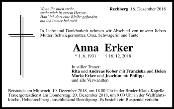 Traueranzeige von Anna Erker von Gmünder Tagespost