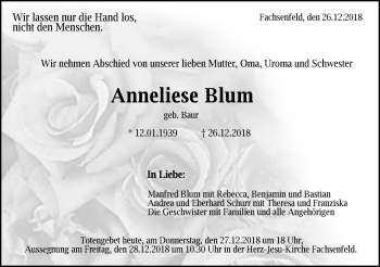 Traueranzeige von Anneliese Blum von Schwäbische Post