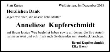 Traueranzeige von Anneliese Kupferschmidt von Gmünder Tagespost