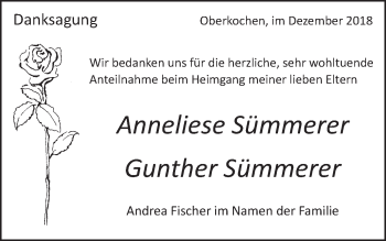 Traueranzeige von Anneliese und Gunther Sümmerer von Schwäbische Post