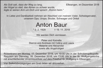 Traueranzeige von Anton Baur von Schwäbische Post
