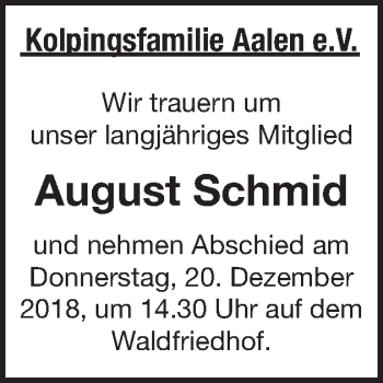 Traueranzeige von August Schmid von Schwäbische Post