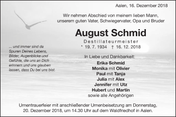 Traueranzeige von August Schmid von Schwäbische Post