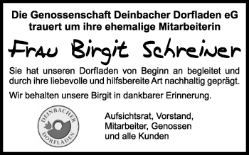 Traueranzeige von Birgit Schreiner von Gmünder Tagespost
