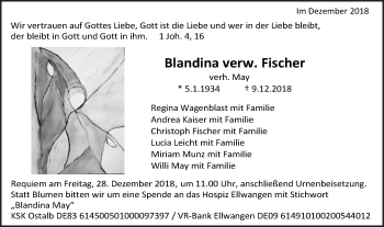 Traueranzeige von Blandina May von Schwäbische Post
