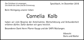 Traueranzeige von Cornelia Kolb von Gmünder Tagespost