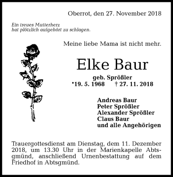 Traueranzeige von Elke Baur von Schwäbische Post