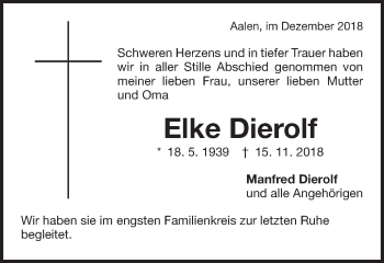 Traueranzeige von Elke Dierolf von Schwäbische Post