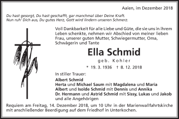 Traueranzeige von Ella Schmid von Schwäbische Post