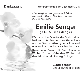 Traueranzeige von Emilie Senger von Kocher-Lein-Bote