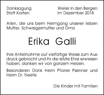 Traueranzeige von Erika Galli von Gmünder Tagespost