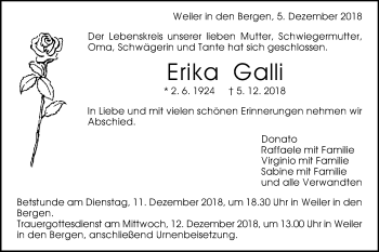 Traueranzeige von Erika Galli von Gmünder Tagespost