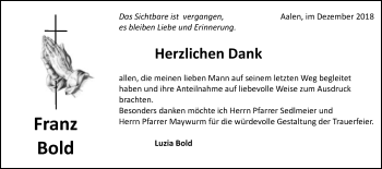 Traueranzeige von Franz Bold von Schwäbische Post