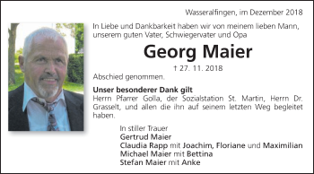 Traueranzeige von Georg Maier von Schwäbische Post