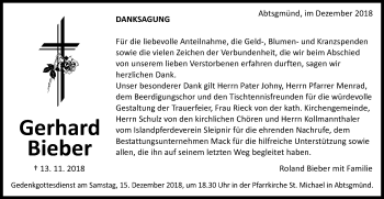 Traueranzeige von Gerhard Bieber von Schwäbische Post