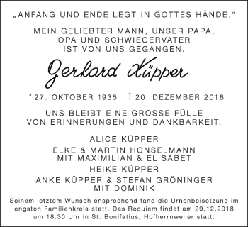 Traueranzeige von Gerhard Küpper von Schwäbische Post