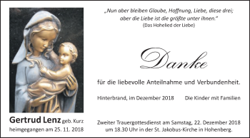 Traueranzeige von Gertrud Lenz von Schwäbische Post