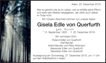 Traueranzeige von Gisela Edle von Querfurth von Schwäbische Post