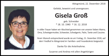 Traueranzeige von Gisela Groß von Schwäbische Post