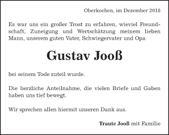 Traueranzeige von Gustav Jooß von Amtsblatt_Oko