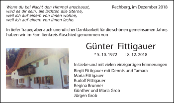 Traueranzeige von Günter Fittigauer von Gmünder Tagespost