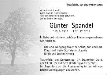 Traueranzeige von Günter Spandel von Gmünder Tagespost