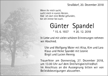 Traueranzeige von Günter Spandel