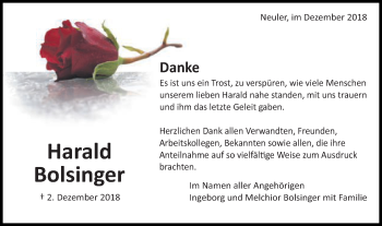 Traueranzeige von Harald Bolsinger von Schwäbische Post