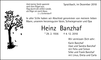 Traueranzeige von Heinz Banzhaf von Gmünder Tagespost