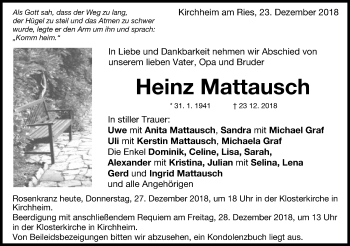 Traueranzeige von Heinz Mattausch von Schwäbische Post