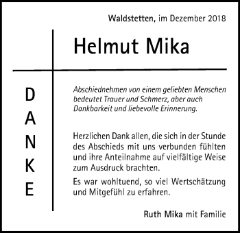 Traueranzeige von Helmut Mika von Gmünder Tagespost