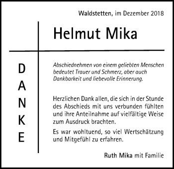 Traueranzeige von Helmut Mika