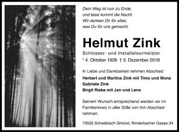 Traueranzeige von Helmut Zink von Gmünder Tagespost