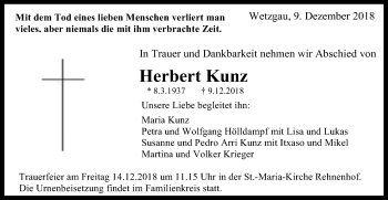 Traueranzeige von Herbert Kunz von Gmünder Tagespost