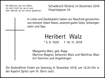 Traueranzeige von Heribert Walz