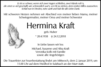 Traueranzeige von Hermina Kraft von Gmünder Tagespost
