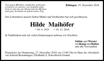 Traueranzeige von Hilde Maihöfer