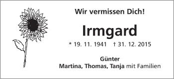Traueranzeige von Irmgard Seizer von Schwäbische Post