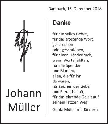 Traueranzeige von Johann Müller von Schwäbische Post
