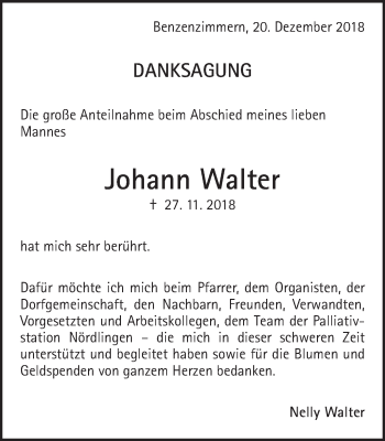 Traueranzeige von Johann Walter von Schwäbische Post