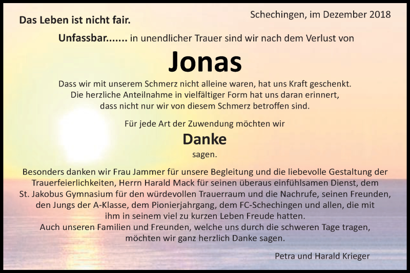  Traueranzeige für Jonas Krieger vom 08.12.2018 aus Schwäbische Post