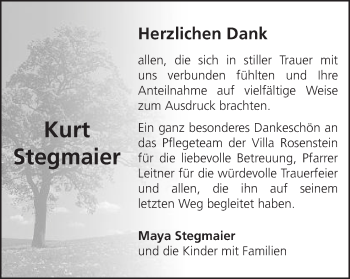 Traueranzeige von Kurt Stegmaier von Gmünder Tagespost