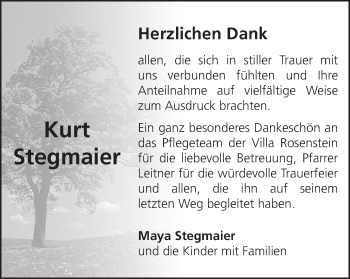 Traueranzeige von Kurt Stegmaier