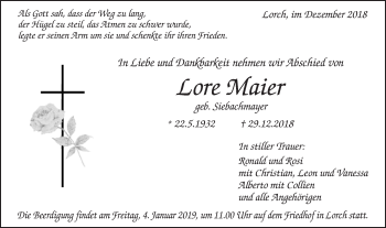 Traueranzeige von Lore Maier von Gmünder Tagespost