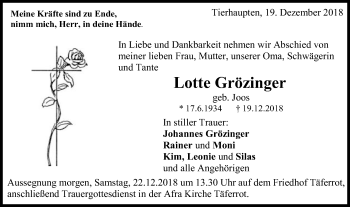 Traueranzeige von Lotte Grözinger