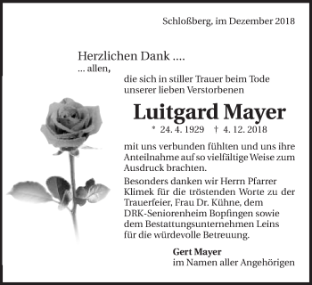 Traueranzeige von Luitgard Mayer von Bopfinger Stadtanzeiger